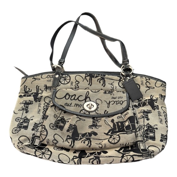 COACH Horse & Carriage Canvas Leather Trim LEAH Shoulder Bag Carryall Tote Gray - Picture 1 of 9